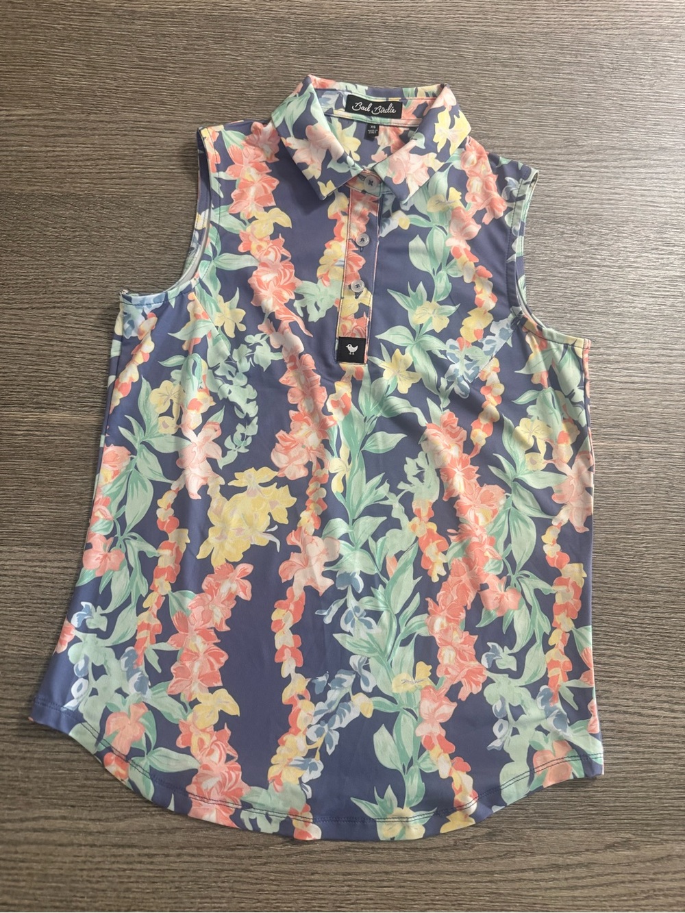 Bad Birdie Sleeveless Core Golf Pickleball Polo Shirt Lei’d Floral Size XS NWOT